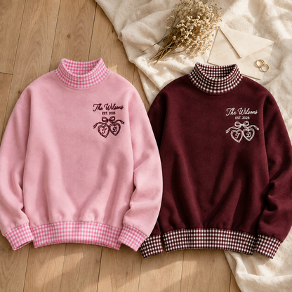 Sweet Personalized Gingham Sweatshirt for Newlyweds with Family Name