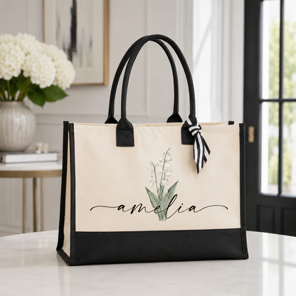 Personalized Floral Name Tote Bag