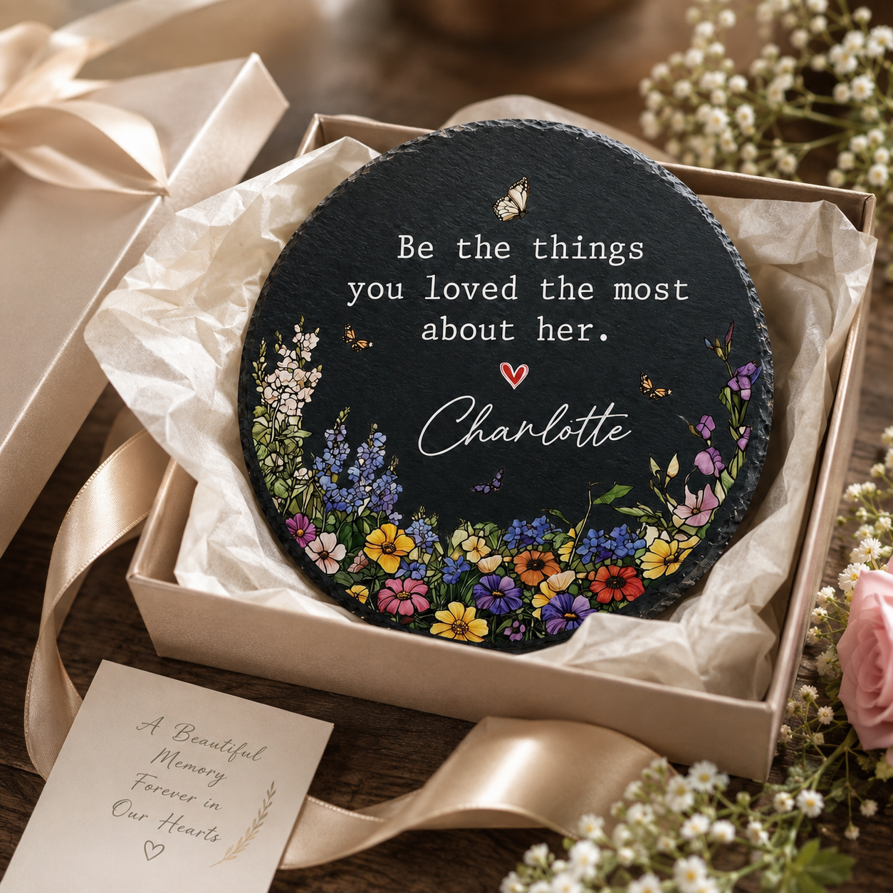 Personalized Floral Memorial Garden Stone