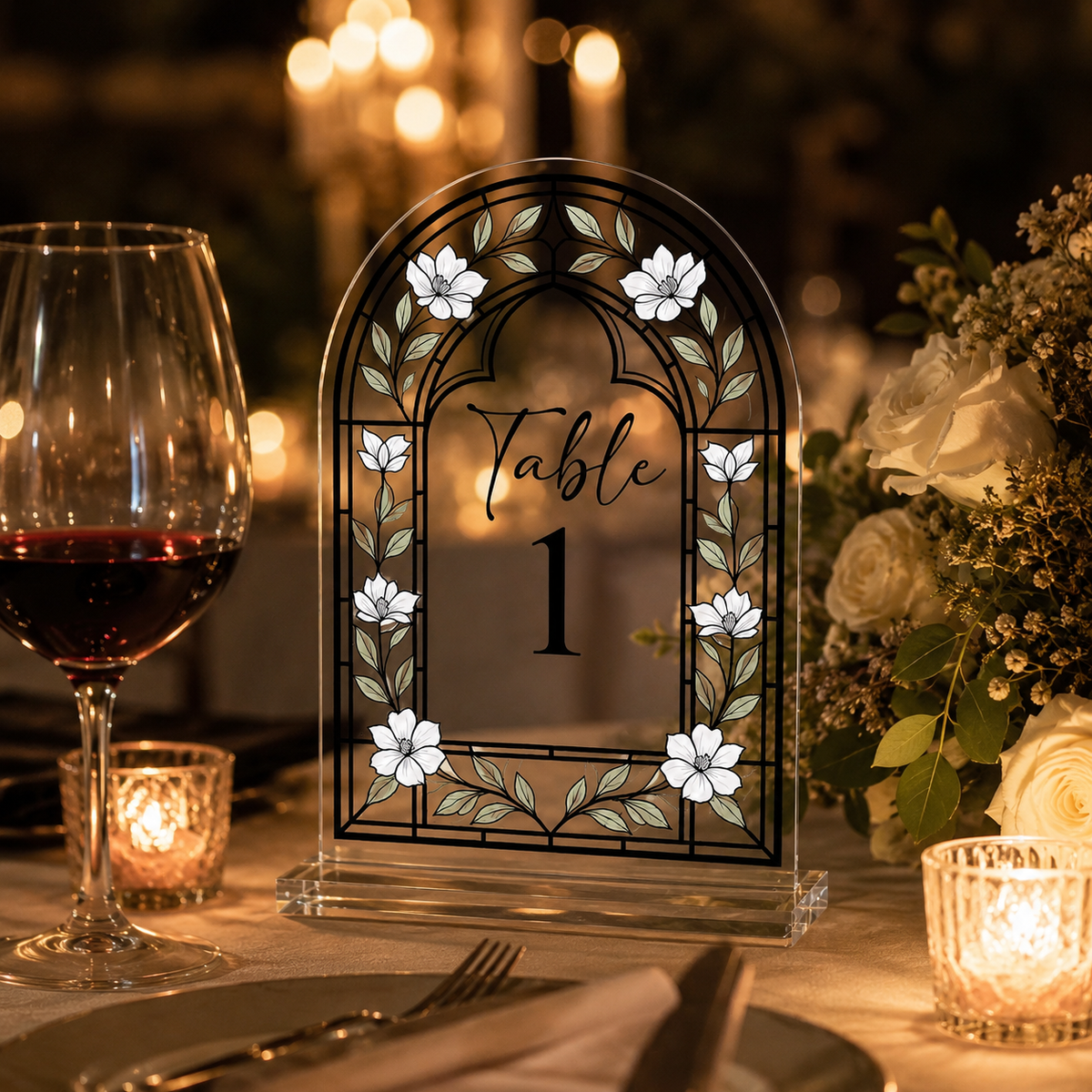 Personalized Floral Acrylic Wedding Table Number Sign