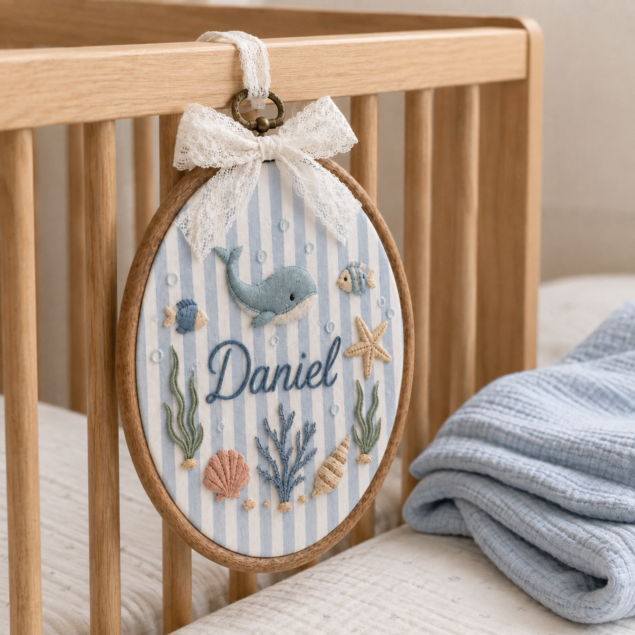 Personalized Under the Sea Embroidered Baby Name Sign