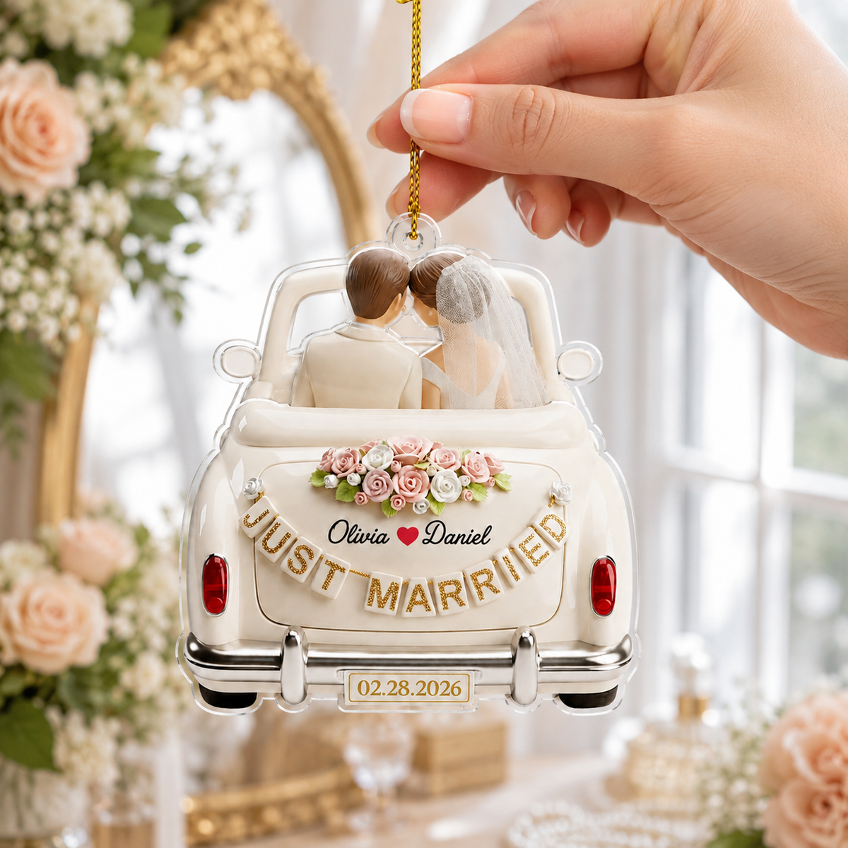 Personalized Just Married Wedding Car Acrylic Ornament
