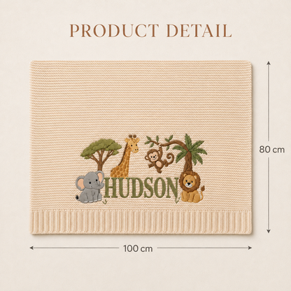 Personalized Safari Jungle Knit Baby Blanket with Embroidered Name