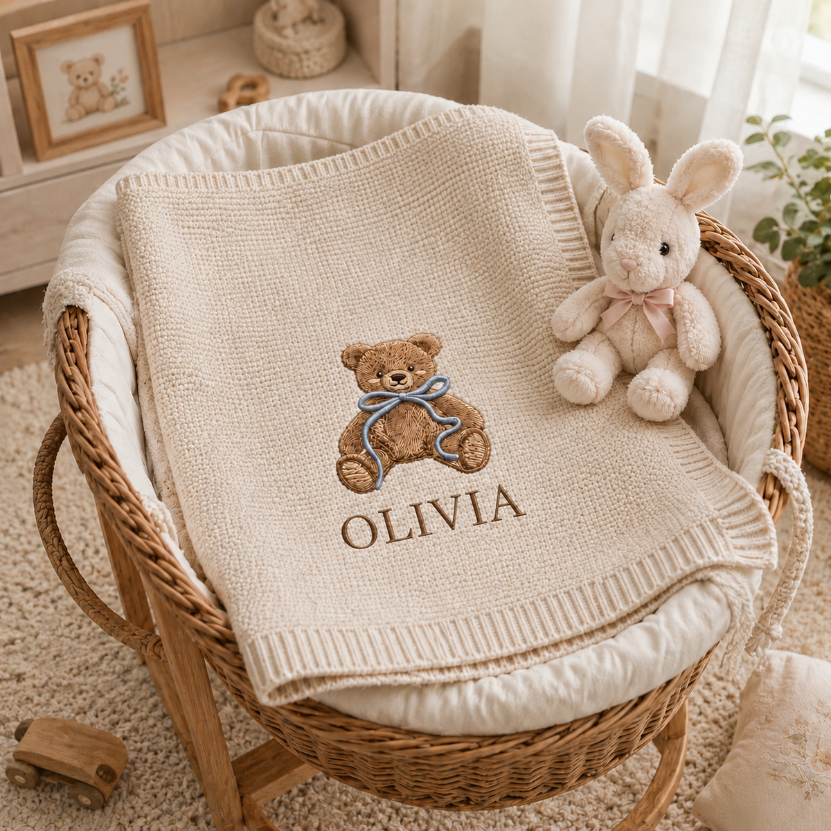 Personalized Teddy Bear Baby Embroidered Blanket