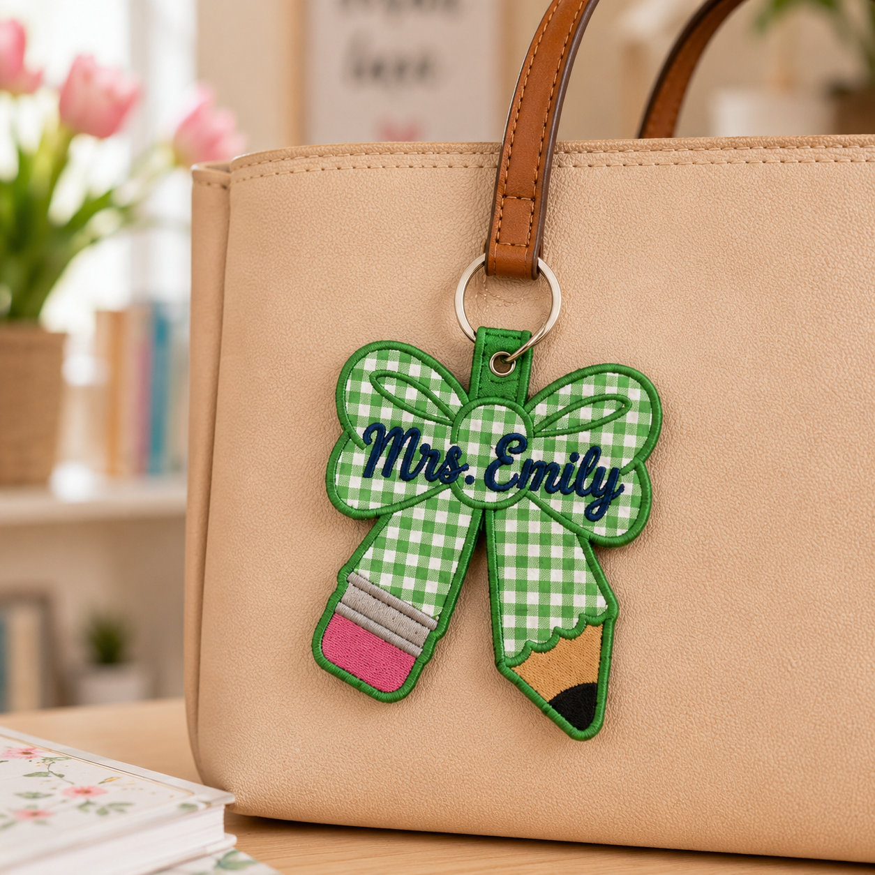 Personalized Teacher Pencil Bow Keychain