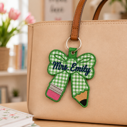 Personalized Teacher Pencil Bow Keychain