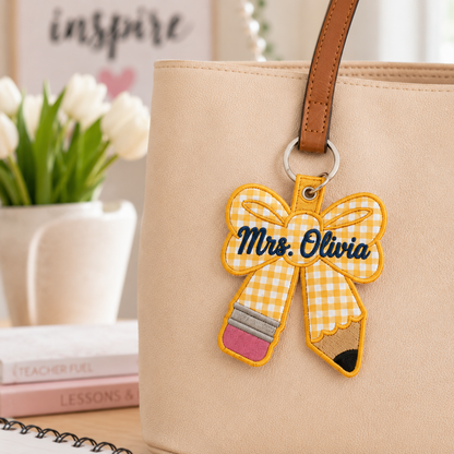 Personalized Teacher Pencil Bow Keychain
