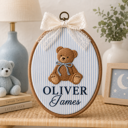 Personalized Teddy Bear Oval Baby Name Sign