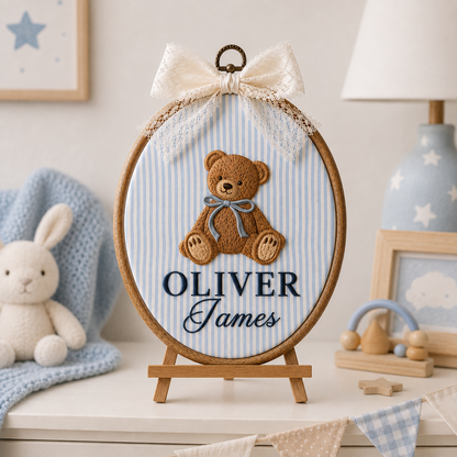 Personalized Teddy Bear Oval Baby Name Sign