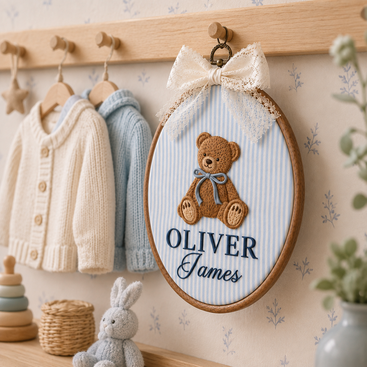 Personalized Teddy Bear Oval Baby Name Sign