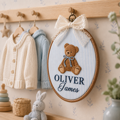 Personalized Teddy Bear Oval Baby Name Sign