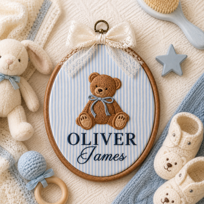 Personalized Teddy Bear Oval Baby Name Sign