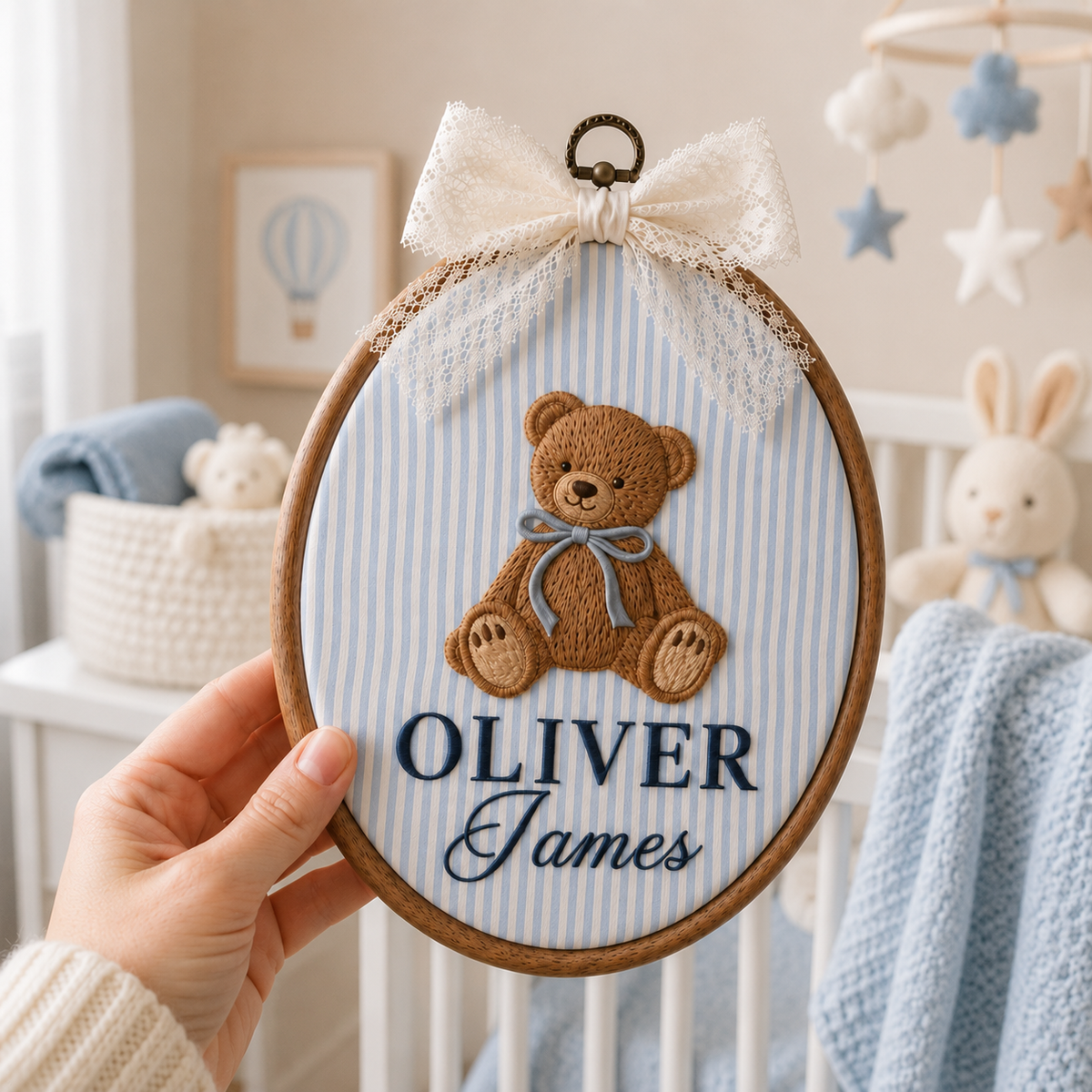 Personalized Teddy Bear Oval Baby Name Sign