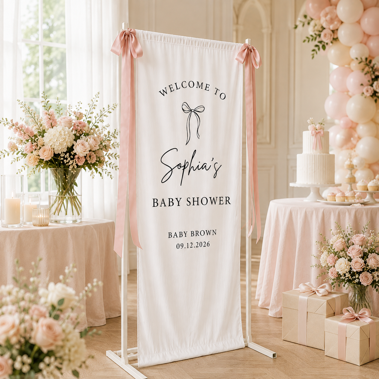 Personalized Bow Baby Shower Welcome Banner