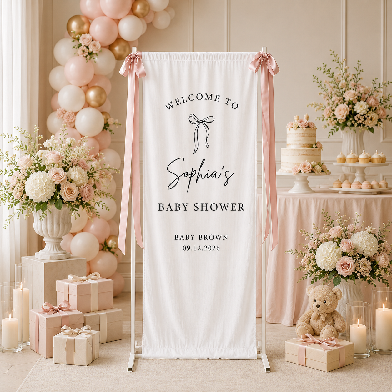 Personalized Bow Baby Shower Welcome Banner