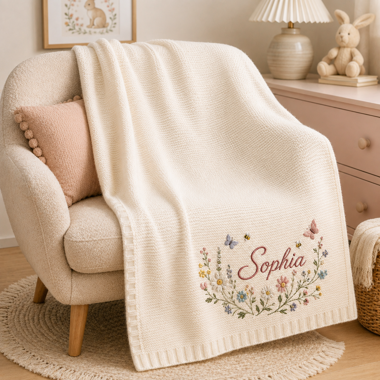 Personalized floral wreath baby blanket
