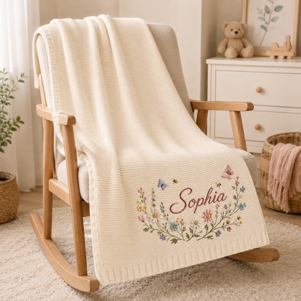 Personalized floral wreath baby blanket