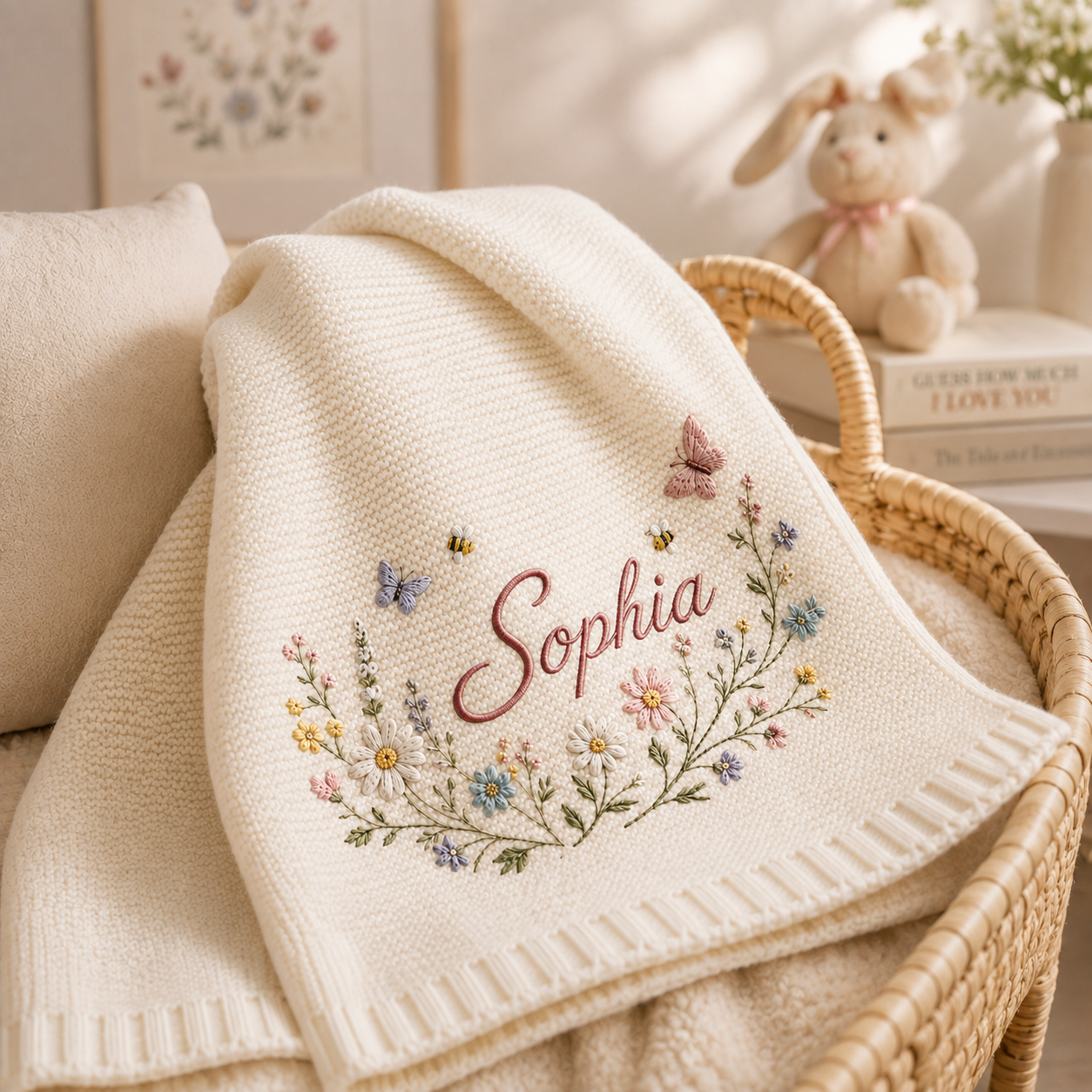 Personalized floral wreath baby blanket
