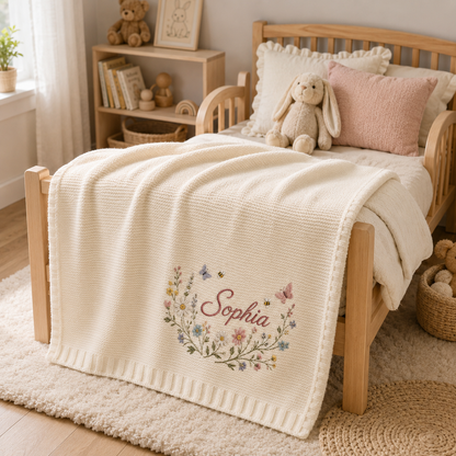 Personalized floral wreath baby blanket