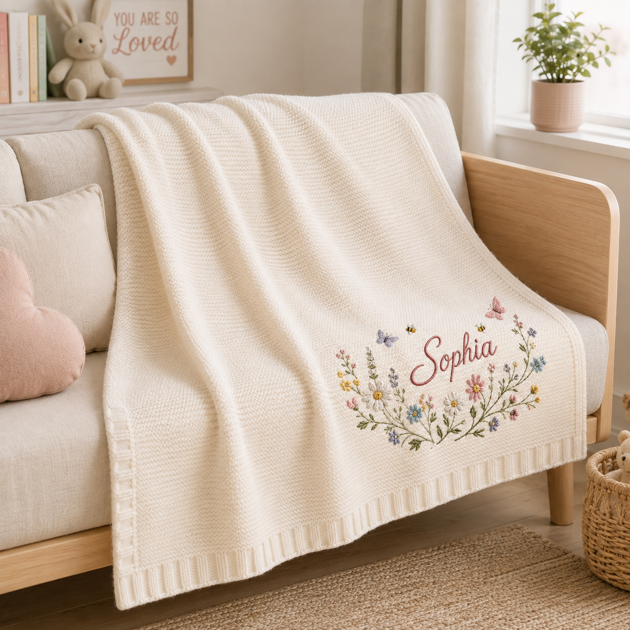 Personalized floral wreath baby blanket