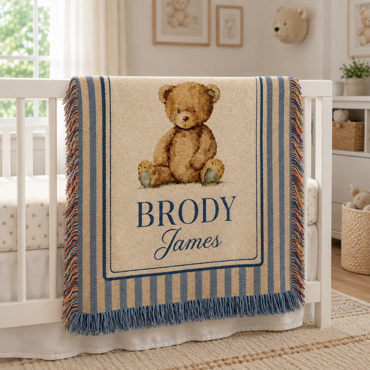 Personalized Woven Teddy Bear Baby Blanket