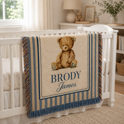 Personalized Woven Teddy Bear Baby Blanket