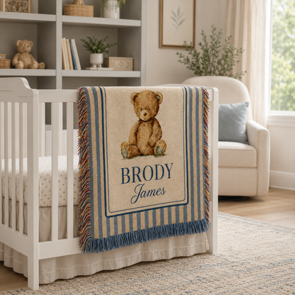 Personalized Woven Teddy Bear Baby Blanket