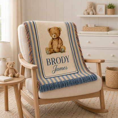 Personalized Woven Teddy Bear Baby Blanket