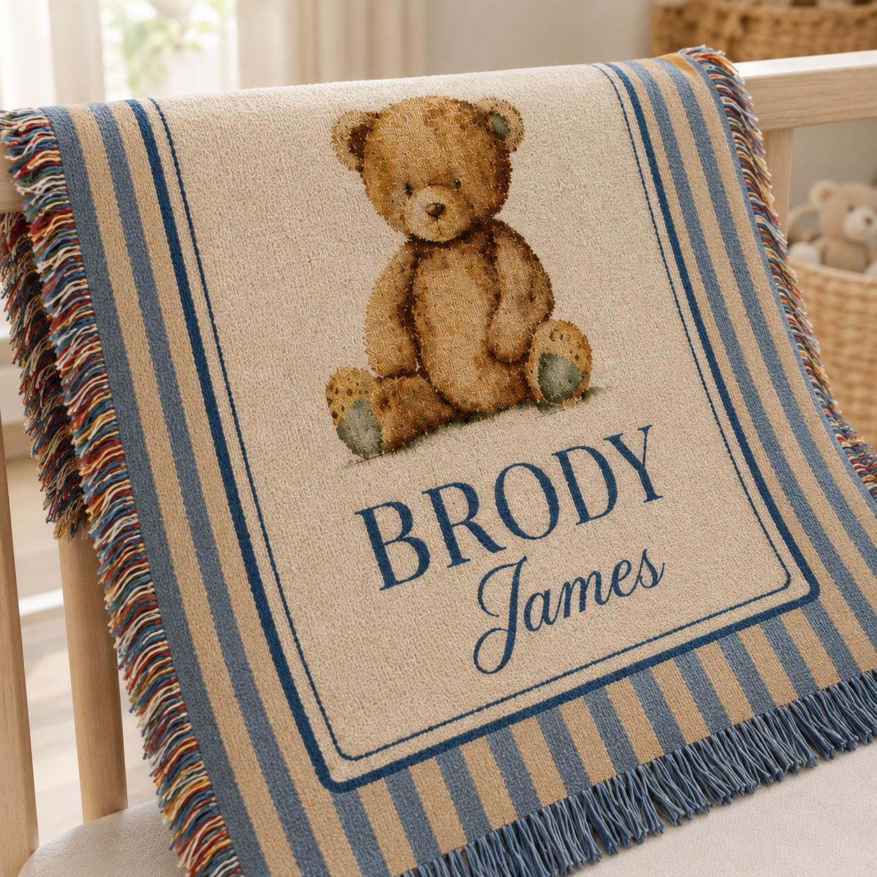 Personalized Woven Teddy Bear Baby Blanket