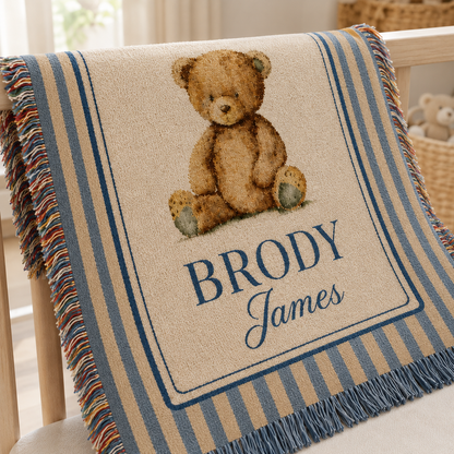 Personalized Woven Teddy Bear Baby Blanket