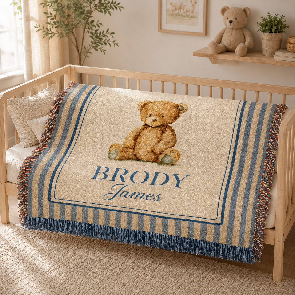 Personalized Woven Teddy Bear Baby Blanket