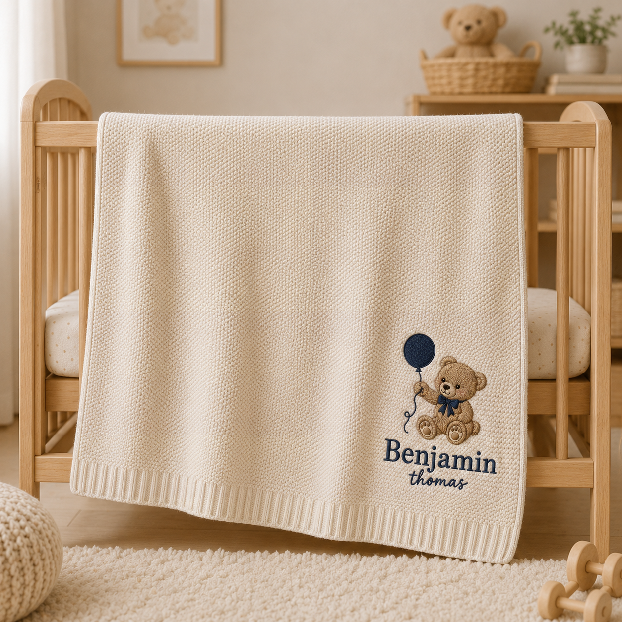 Personalized Teddy Bear Embroidered Baby Blanket