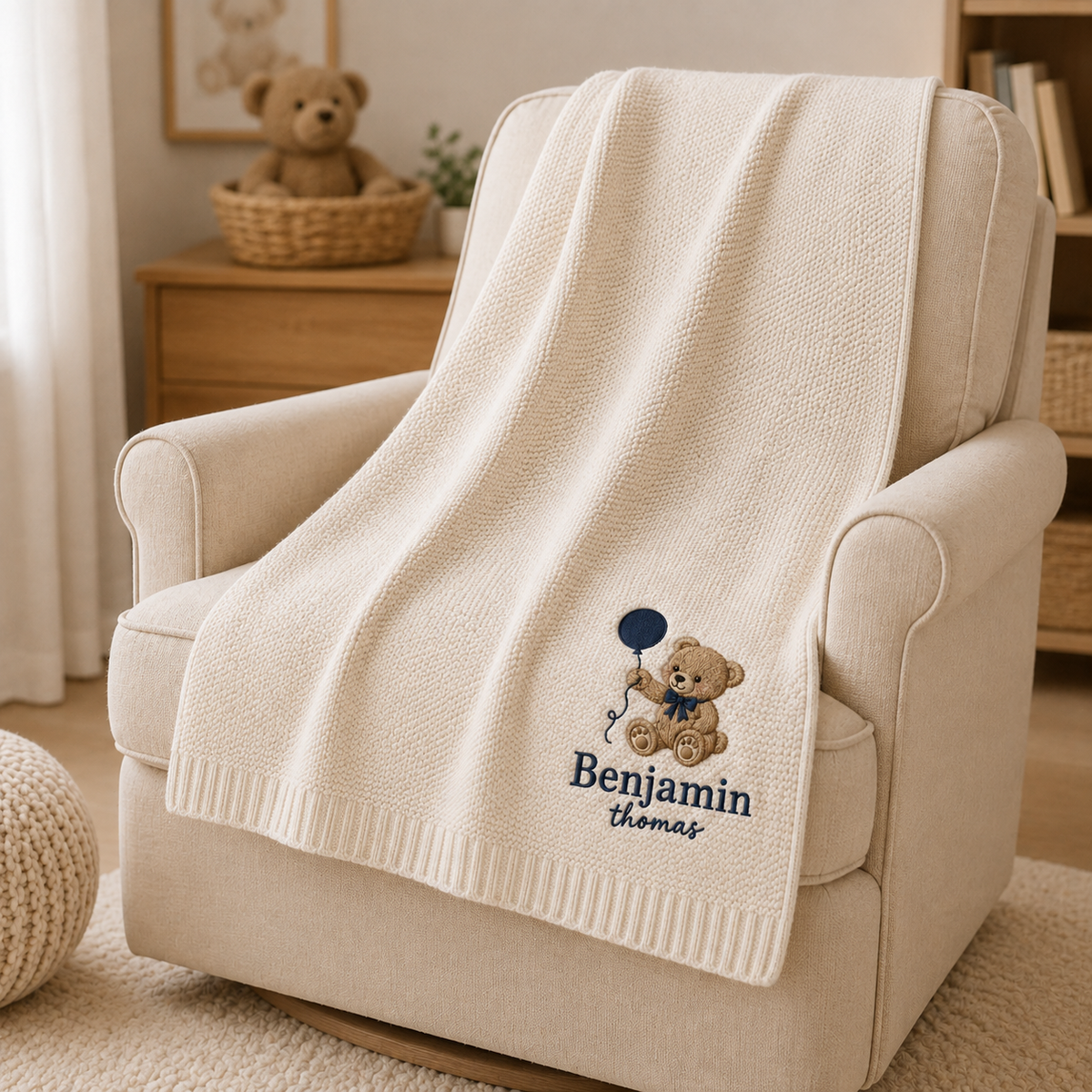 Personalized Teddy Bear Embroidered Baby Blanket