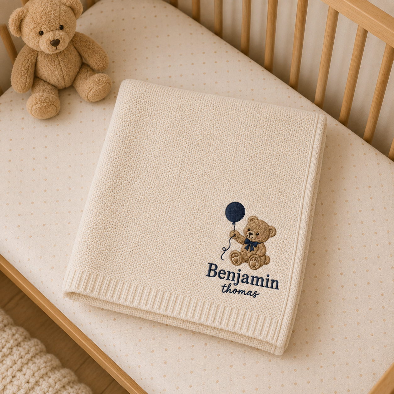 Personalized Teddy Bear Embroidered Baby Blanket