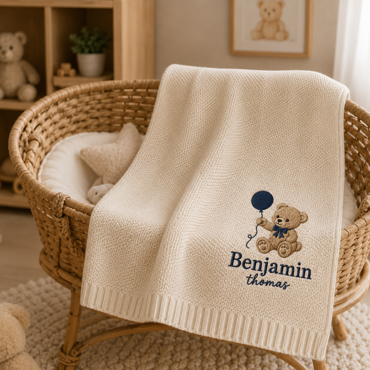 Personalized Teddy Bear Embroidered Baby Blanket