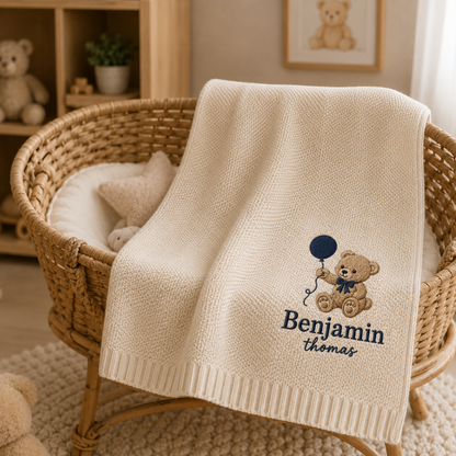 Personalized Teddy Bear Embroidered Baby Blanket