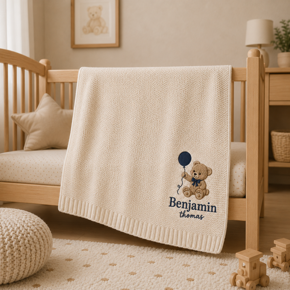 Personalized Teddy Bear Embroidered Baby Blanket