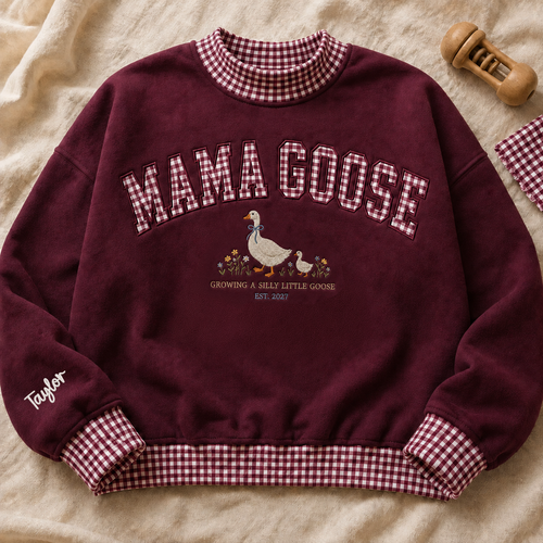 Embroidered Growing a Silly Little Goose Sweatshirt Gingham