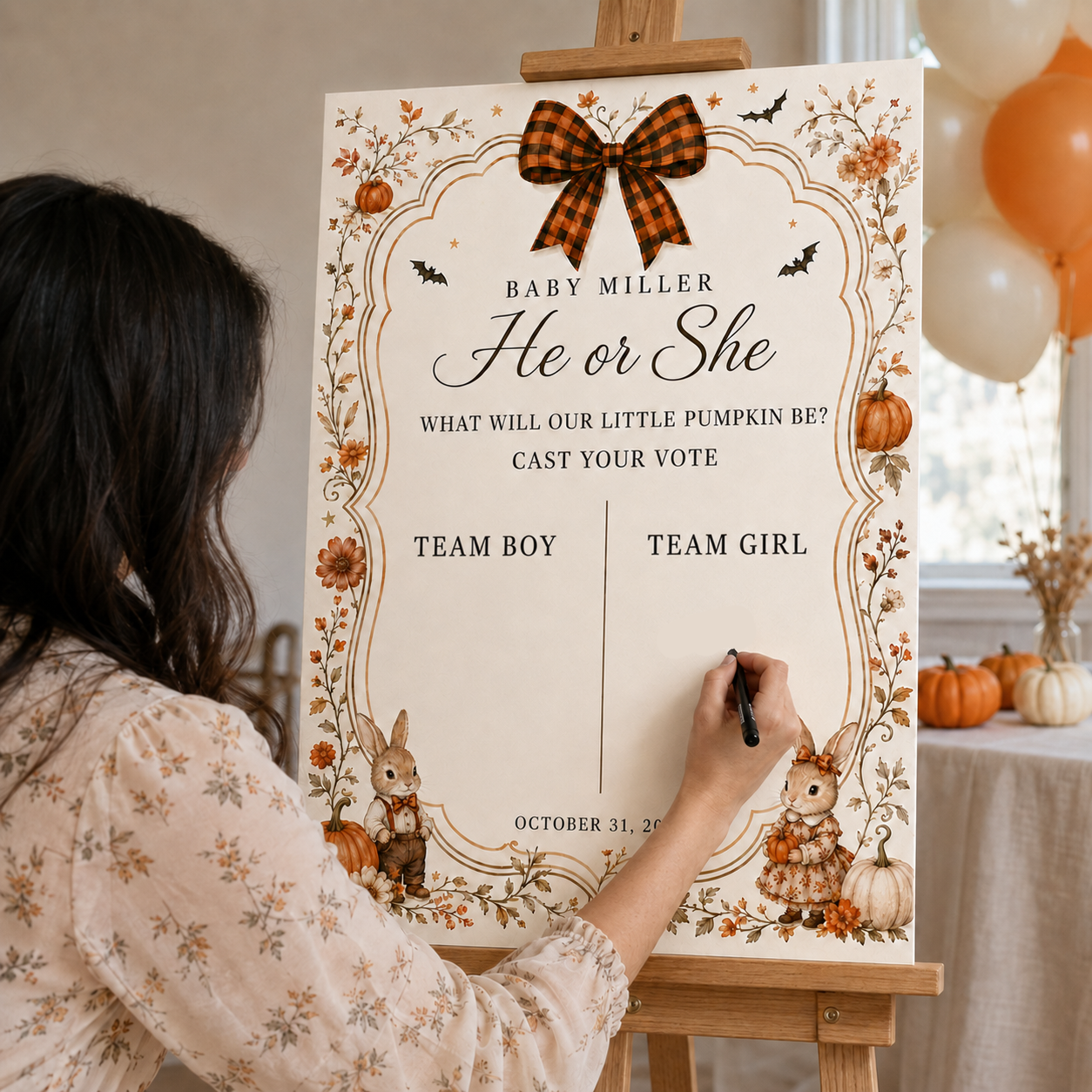 Personalized Little Pumpkin Gender Reveal Voting Sign on Acrylic