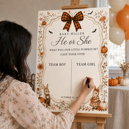 Personalized Little Pumpkin Gender Reveal Voting Sign on Acrylic