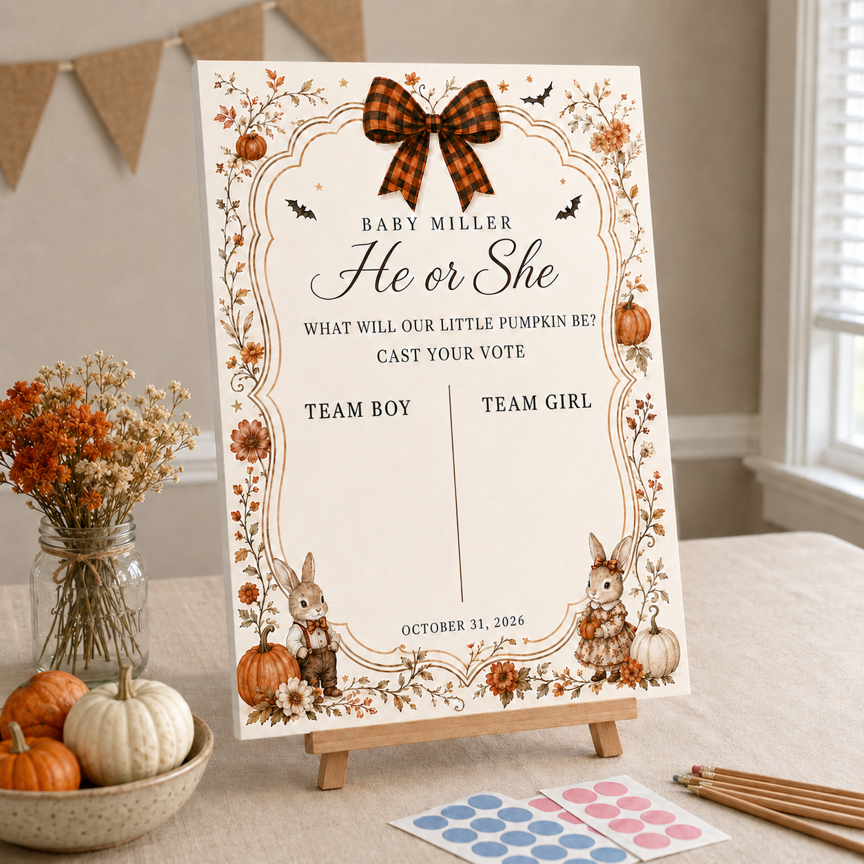 Personalized Little Pumpkin Gender Reveal Voting Sign on Acrylic