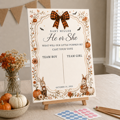 Personalized Little Pumpkin Gender Reveal Voting Sign on Acrylic