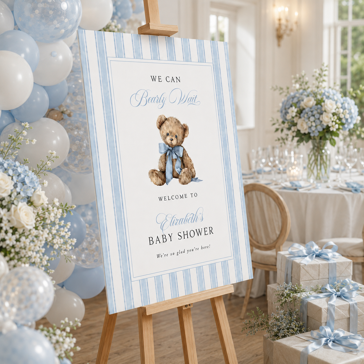 Personalized Teddy Bear Baby Shower Welcome Sign