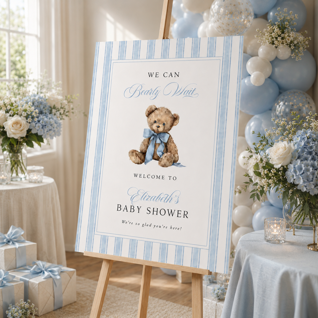 Personalized Teddy Bear Baby Shower Welcome Sign