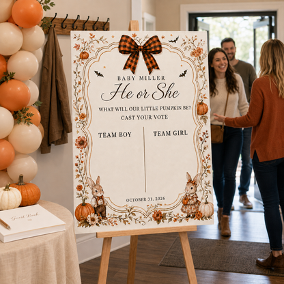Personalized Little Pumpkin Gender Reveal Voting Sign on Acrylic
