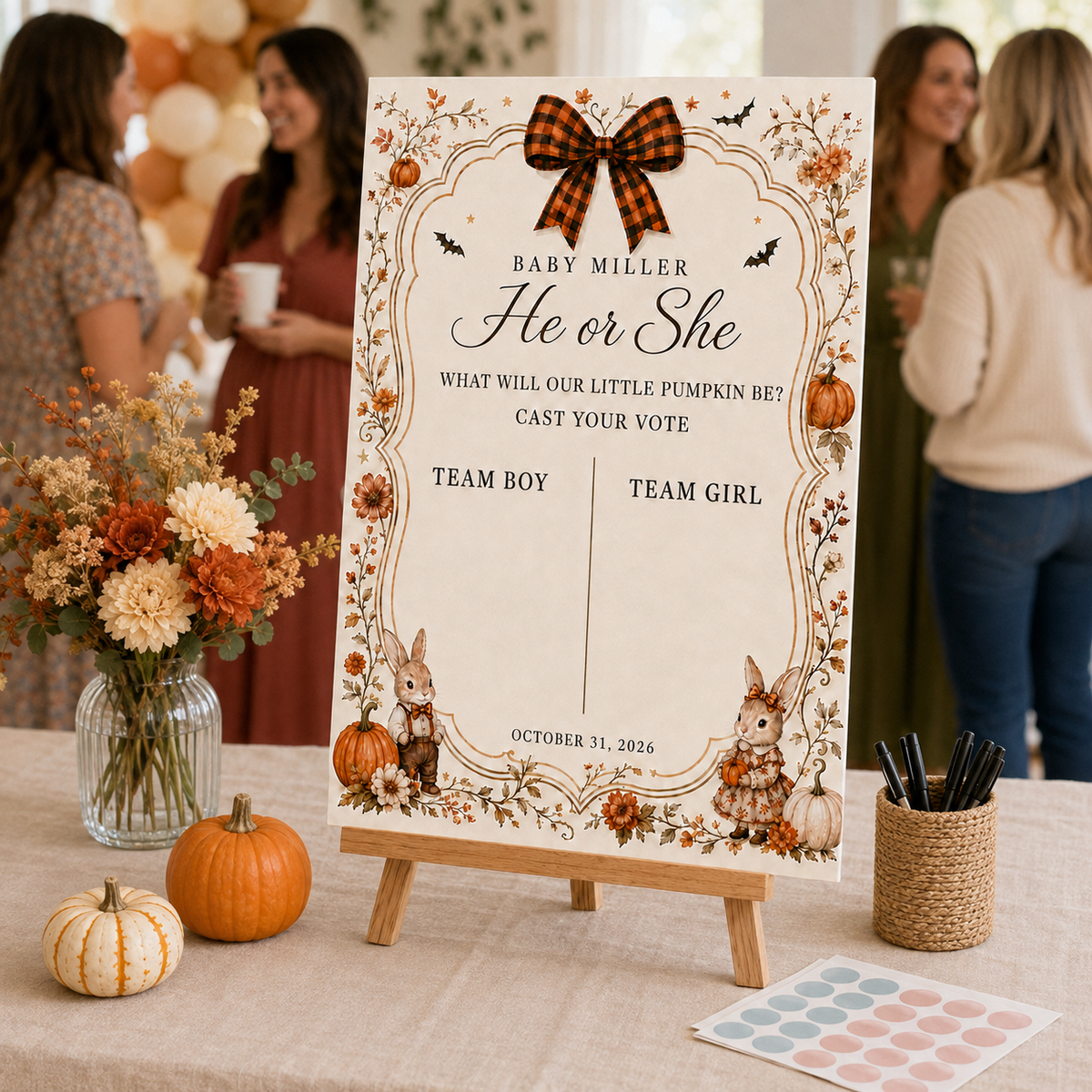 Personalized Little Pumpkin Gender Reveal Voting Sign on Acrylic