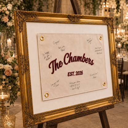 Personalized Embroidered Wedding Guest Book Banner