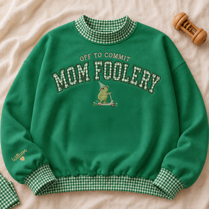 Embroidered Sweatshirt Gingham Off to Commit Mom Foolery Crewneck Funny