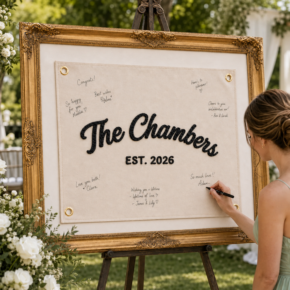 Personalized Embroidered Wedding Guest Book Banner
