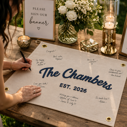 Personalized Embroidered Wedding Guest Book Banner